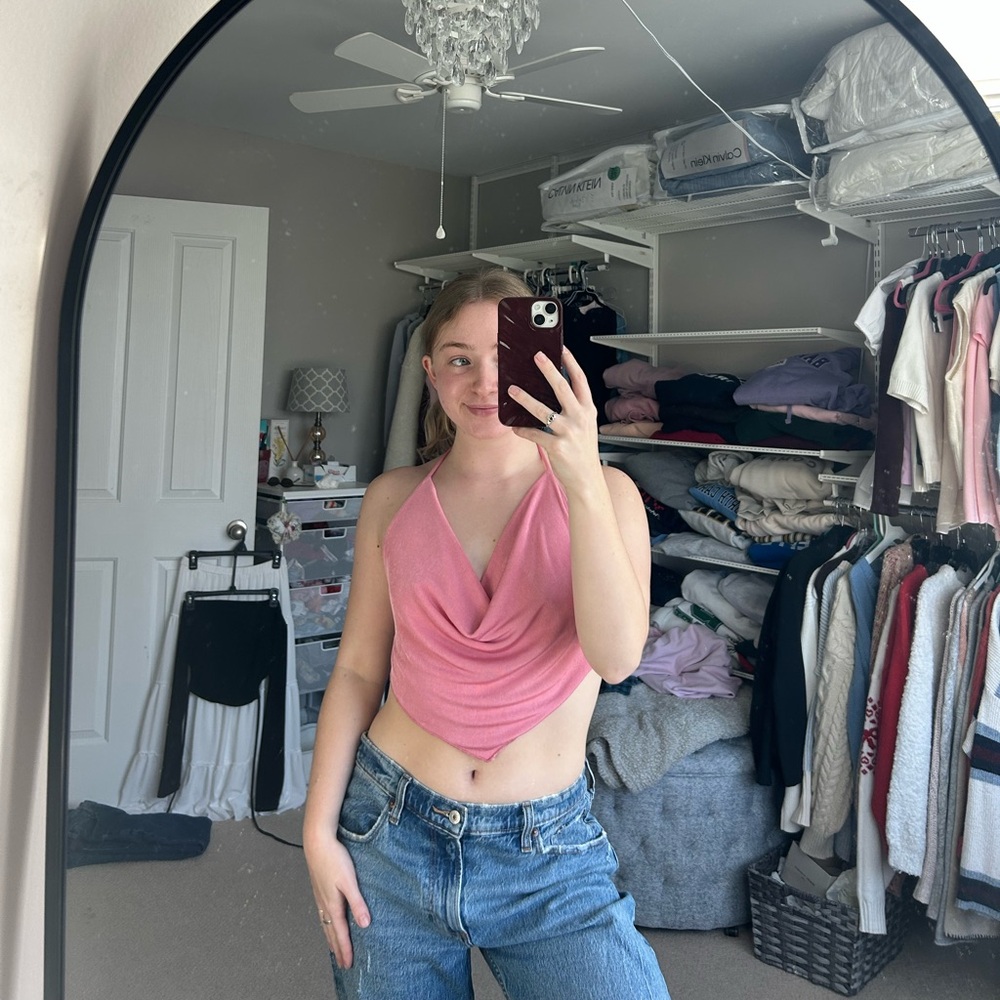 Garage Pink Cowl Neck Backless Top